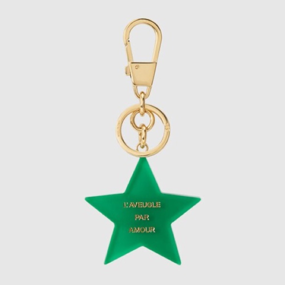 ⭐️🐝 GUCCI Star Bag Charm Keychain with Gold Bee | Green Plexiglass Gold Hardware - Picture 3 of 17